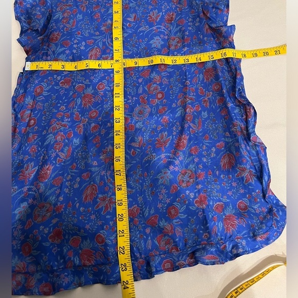 Anthropologie Antik Batik Blue Floral Silk Ruffle Cap Sleeve Blouse Size Small - Picture 8 of 15